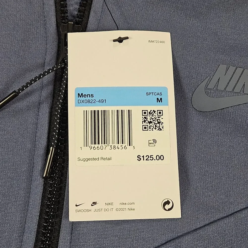 Nike Tech Hoodie Men’s Blue M Full Zip Activewear Performance Athletic